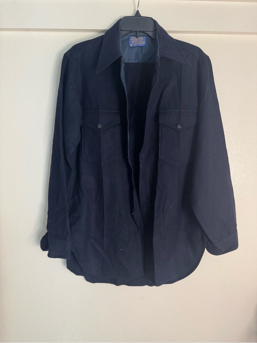 Vintage Pendleton Pure Virgin Wool Navy Button Up Shirt Jacket USA Made 15.5 - Picture 3 of 10